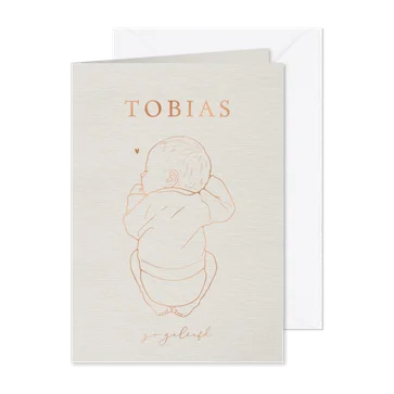 Lief geboortekaartje met koper lijntekening baby en hartje
